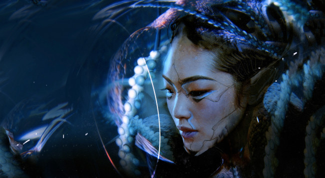 Обои картинки фото фэнтези, эльфы, эльф, девушка, щупальца