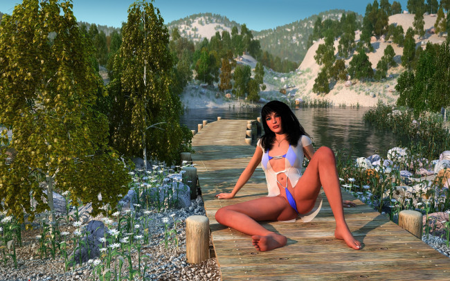 Обои картинки фото 3д графика, люди , people, фон, взгляд, девушка