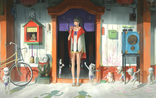 Обои картинки фото фэнтези, красавицы и чудовища, девушка, дом, демонята