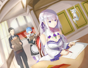 Картинка аниме re +zero+kara+hajimeru+isekai+seikatsu девушка фон взгляд