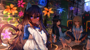 Картинка аниме животные +существа девушка