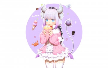 обоя аниме, miss kobayashi`s dragon maid, взгляд, девушка, фон