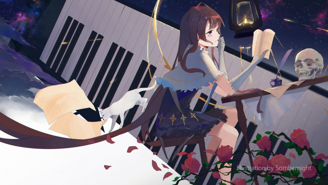 Обои картинки фото аниме, магия,  колдовство,  halloween, девушка