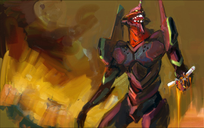 Обои картинки фото аниме, evangelion, монстр, робот, меха, eva