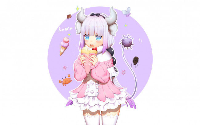 Обои картинки фото аниме, miss kobayashi`s dragon maid, взгляд, девушка, фон