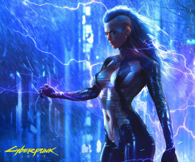 обоя фэнтези, роботы,  киборги,  механизмы, девушка, игра, арт, киборг, cyberpunk, 2077