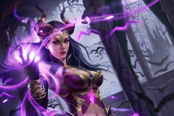 Картинка фэнтези магия арт рога летучие мыши демоница