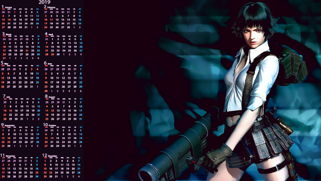 Обои картинки фото календари, видеоигры, взгляд, оружие, девушка
