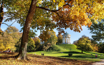 Картинка осень природа парк беседка люди