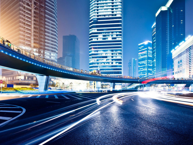 Обои картинки фото города, - огни ночного города, здания, огни, дороги