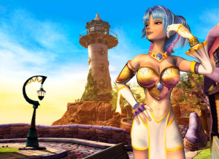 обоя видео игры, sudeki, девушка, наряд, парк, площадка, фонарь, башня
