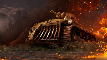 обоя видео игры, crossout, техника, танк, огонь, искры, завод