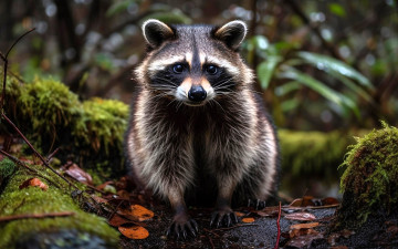 обоя разное, компьютерный дизайн, енот, листья, мох