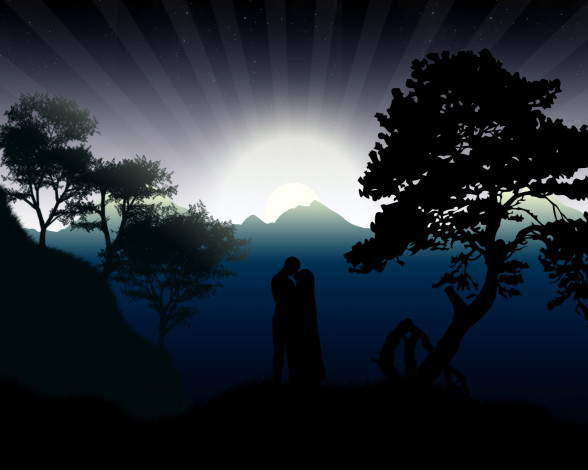 Обои картинки фото романтический, вечер, векторная, графика