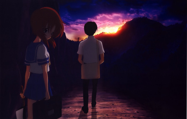 Обои картинки фото аниме, higurashi, no, naku, koro, ni, ryuuguu, rena, maebara, keiichi