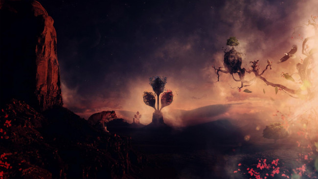 Обои картинки фото разное, компьютерный, дизайн, птицы, облака