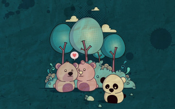 Картинка векторная графика облака мишки деревья