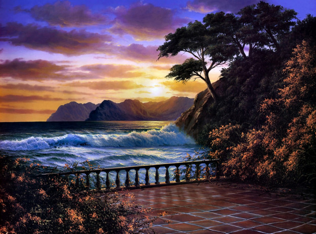 Обои картинки фото рисованные, anthony, casay, романтический, закат