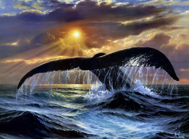 Обои картинки фото рисованные, anthony, casay, золотой, хвост, море