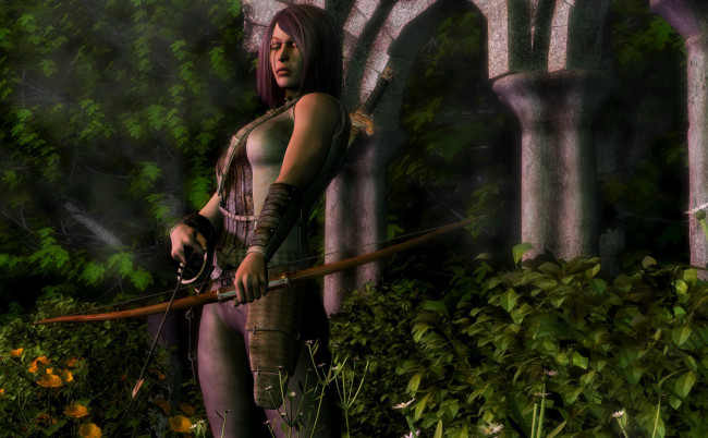 Обои картинки фото 3д, графика, amazon, амазонки, девушка, лук