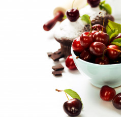 Картинка еда вишня черешня маффин миска