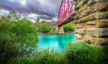 Картинка emerald lake new zealand природа реки озера мост озеро кусты