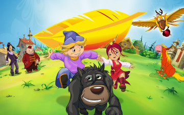 обоя как, поймать, перо, жар, птицы, мультфильмы, волк, лошадь