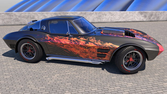 Обои картинки фото автомобили, 3д, sport, grand, corvette, chevrolet, 1964