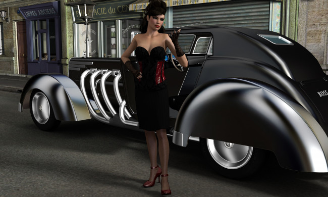 Обои картинки фото автомобили, 3д, автомобиль, девушка