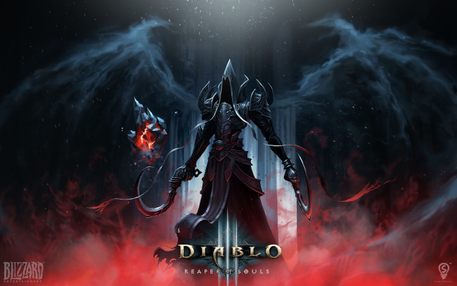 Обои картинки фото diablo, reaper, of, souls, видео, игры, iii, свет, доспехи, крылья, серпы, ангел, angel, death, malthael