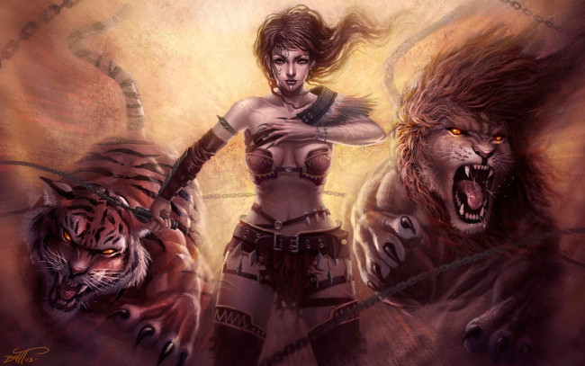 Обои картинки фото фэнтези, красавицы, чудовища, пирсинг, когти, цепи