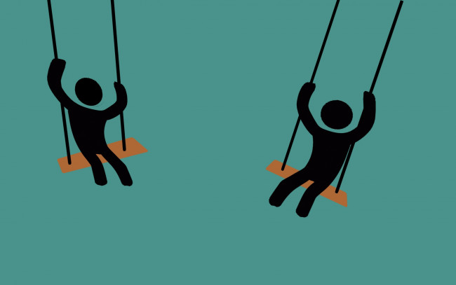 Обои картинки фото рисованные, минимализм, качели, человечки