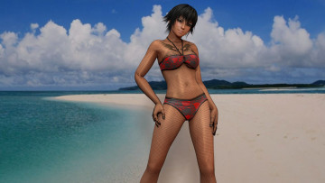 Картинка 3д+графика люди+ people облака небо пляж песок фон взгляд девушка