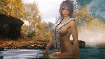 Картинка 3д+графика люди+ people вода природа шарф фон взгляд девушка