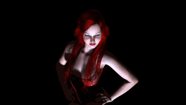 Обои картинки фото 3д графика, люди , people, девушка, взгляд, фон, рыжая