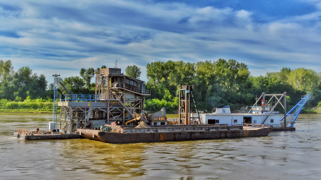 Обои картинки фото техника, другое, земснаряд, драга, река