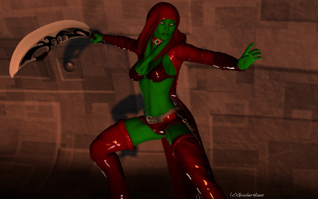 Обои картинки фото 3д графика, существа , creatures, фон, взгляд, халк, поза, стена, оружие