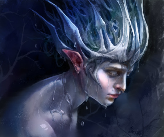 Обои картинки фото фэнтези, существа, капли, профиль, вода, существо, эльф, фантастика, уши
