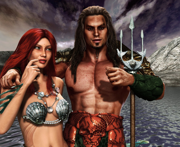 Обои картинки фото 3д графика, фантазия , fantasy, мужчина, фон, взгляд, девушка