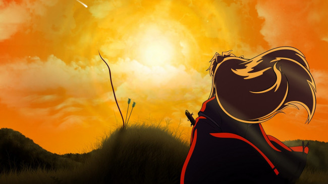 Обои картинки фото аниме, inuyasha, инуяша, закат, полу-демон