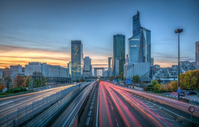 Обои картинки фото la d&, 233, fense rush hour,  paris, города, париж , франция, небоскребы, трасса