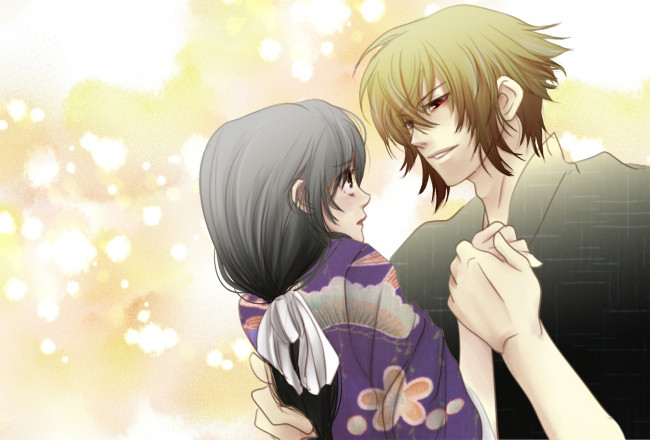Обои картинки фото аниме, hakuoki, романтика, парень, девушка, пара, арт, hakuouki