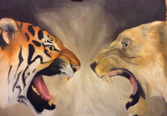 Картинка рисованное животные фон тигр оскал медведь