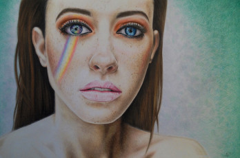 Картинка рисованное люди фон взгляд радуга девушка