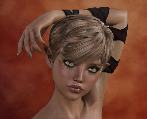 Обои картинки фото 3д графика, эльфы , elves, девушка, взгляд, фон