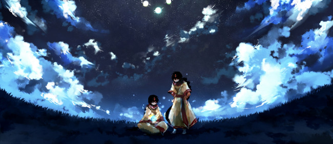 Обои картинки фото аниме, magi the labyrinth of magic, небо, двое