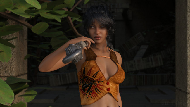 Обои картинки фото 3д графика, люди , people, взгляд, девушка, фон