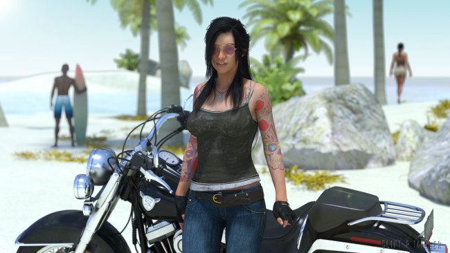 Обои картинки фото 3д графика, люди-авто, мото , people- car ,  moto, взгляд, девушка, фон