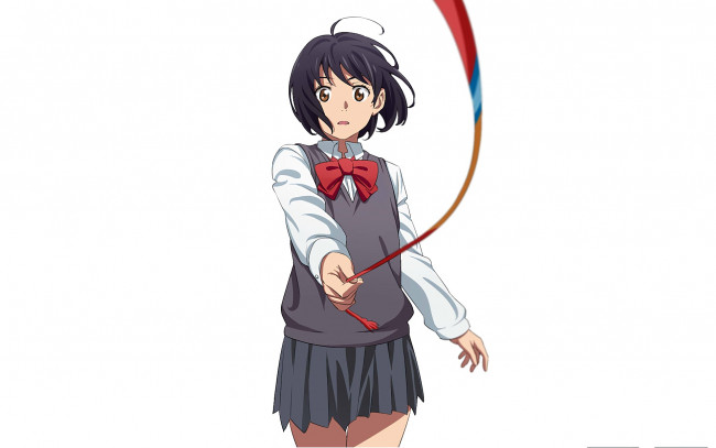 Обои картинки фото аниме, kimi no na wa, взгляд, девушка, фон