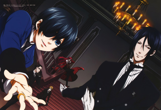 Обои картинки фото аниме, kuroshitsuji, себастьян, сиэль